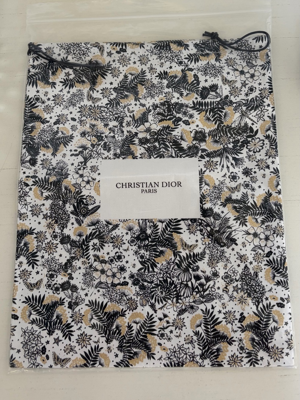 Authentic Christian Dior Floral Drawstring Pouch - Black & Gold